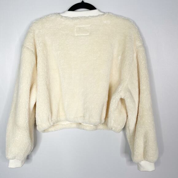 Apparis S/M Cream Teddy Sherling Sherpa Sweatshirt Crew Boxy Fit Lounge Cozy - Picture 2 of 8
